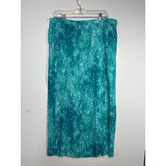 Michael Kors Turquoise Water Print Pleated Maxi Long Skirt Pull On Size L Flowy - Picture 4 of 12